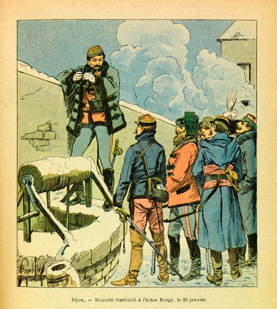 The Eastern Armee of Eugene Sergeant, kendt som Grenest, illustreret af Louis Bombled (1862-1927) (den fransk-tyske krig; kampagne 1870-1871): Dijon, Ricciotti Garibaldi på Bargy-fabrikken den 23. januar af Louis Charles Bombled