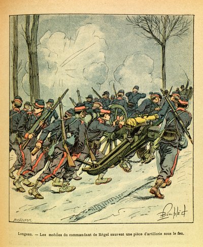 The Eastern Armee of Eugene Sergeant, kendt som Grenest, illustreret af Louis Bombled (1862-1927) (den fransk-tyske krig; kampagnen 1870-1871): December 1870, under slaget ved Longeau, reddede motiverne af kommandanten af Regel en kanon under fjendens gran af Louis Charles Bombled
