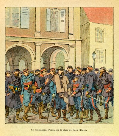 The Eastern Armee of Eugene Sergeant, kendt som Grenest, illustreret af Louis Bombled (1862-1927) (fransk-tyske krig; kampagne 1870 -1871): kommandør Perrin på Place de Raon-l