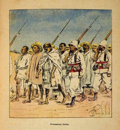 The War in Madagascar-Anekdotisk historie om de franske ekspeditioner 1885-1895 af Henri Galli dit Galllichet (1854-1922), illustreret af Louis Bombled (1862-1927): Hovas-fanger i 1895, privat samling af Louis Charles Bombled
