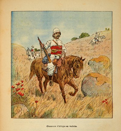 The War in Madagascar-Anekdotisk historie om de franske ekspeditioner i 1885-1895 af Henri Galli dit Galllichet (1854-1922), illustreret af Louis Bombled (1862-1927): Afrikas jæger i spejder i Madagaskar i 1895, privat samling af Louis Charles Bombled