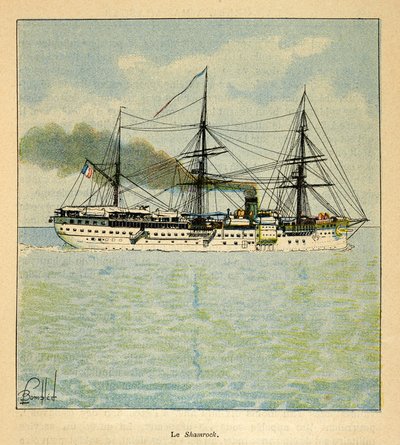 The War in Madagascar-Anecdotal History of the French Expeditions of 1885-1895 af Henri Galli dit Galllichet (1854-1922), illustreret af Louis Bombled (1862-1927): Hospitalsskibet "Shamrock" på vej til Madagaskar, privat samling af Louis Charles Bombled
