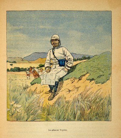 The War in Madagascar-Anekdotisk historie om de franske ekspeditioner 1885-1895 af Henri Galli dit Galllichet (1854-1922), illustreret af Louis Bombled (1862-1927): Portræt af general Voyron (1838-1921), privat samling af Louis Charles Bombled