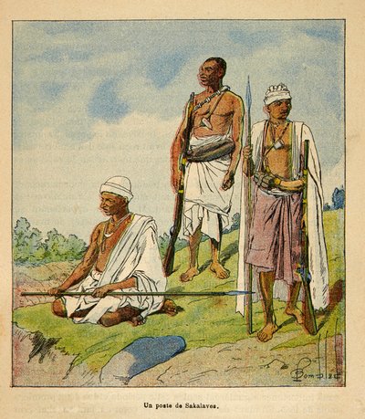 The War in Madagascar-Anekdotisk historie om de franske ekspeditioner 1885-1895 af Henri Galli dit Galllichet (1854-1922), illustreret af Louis Bombled (1862-1927): Warrior Sakalavas, privat samling af Louis Charles Bombled