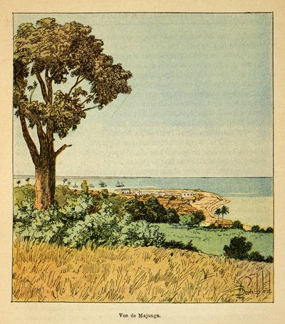 The War in Madagascar-Anekdotisk historie om de franske ekspeditioner i 1885-1895 af Henri Galli dit Galllichet (1854-1922), illustreret af Louis Bombled (1862-1927): Udsigt over byen Majunga ved det 19. århundredes Siecle, privat samling af Louis Charles Bombled