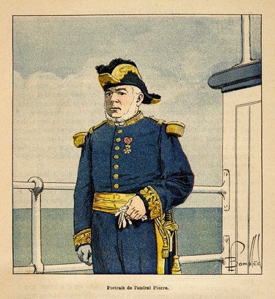 The War in Madagascar-Anekdotisk historie om de franske ekspeditioner i 1885-1895 af Henri Galli dit Galllichet (1854-1922), illustreret af Louis Bombled (1862-1927): Portræt af admiral Pierre (1827-1883), privat samling af Louis Charles Bombled