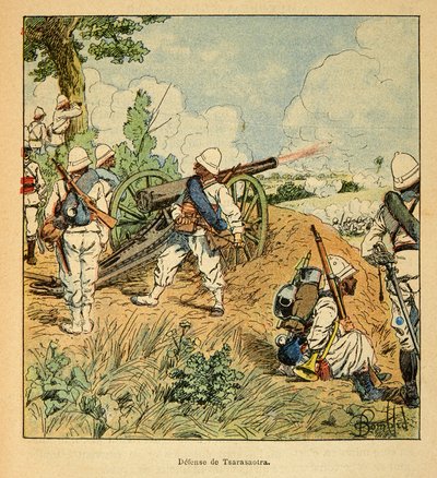 The War in Madagascar-Anecdotal History of the French Expeditions of 1885-1895 af Henri Galli dit Galllichet (1854-1922), illustreret af Louis Bombled (1862-1927): Tsarasaotras forsvar i 1895, privat samling af Louis Charles Bombled