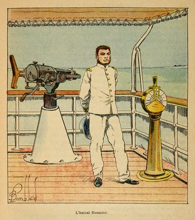 The War in Madagascar-Anekdotisk historie om de franske ekspeditioner 1885-1895 af Henri Galli dit Galllichet (1854-1922), illustreret af Louis Bombled (1862-1927): Portræt af admiral Bienaime (1843-1930), privat samling af Louis Charles Bombled