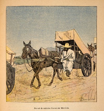 The War in Madagascar-Anecdotal History of the French Expeditions of 1885-1895 af Henri Galli dit Galllichet (1854-1922), illustreret af Louis Bombled (1862-1927): Convoy of Sick Escapes on Marololo, Private Collection af Louis Charles Bombled