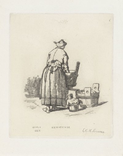 vaskekone Kunigunde (titel på objekt) af Louis Charles Hora Siccama