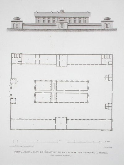 Plan og elevation af de dømtes bygning i Port Jackson, nær Sydney, fra 