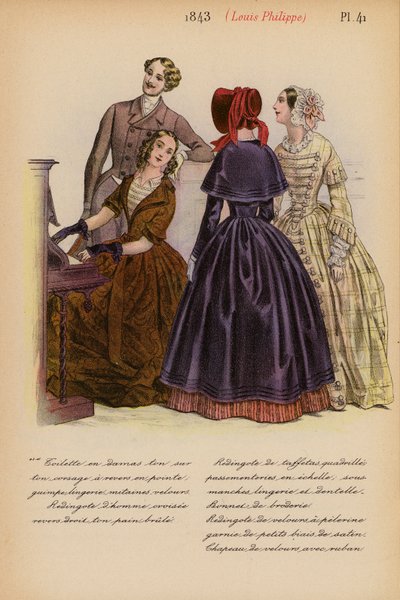 Fransk mode: 1843, Louis-Philippe (farvelitografi) af Louis Colas