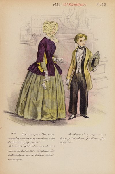 Fransk mode: 1848, 2e Republique (farvelitografi) af Louis Colas