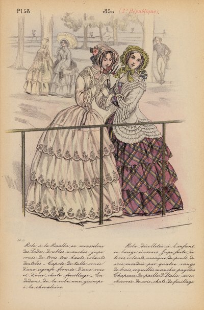 Fransk mode: 1850, 2e Republique (farvelitografi) af Louis Colas