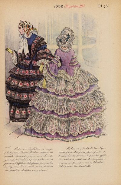 Fransk mode: 1858, Napoleon III (farvelagt kobberstik) af Louis Colas