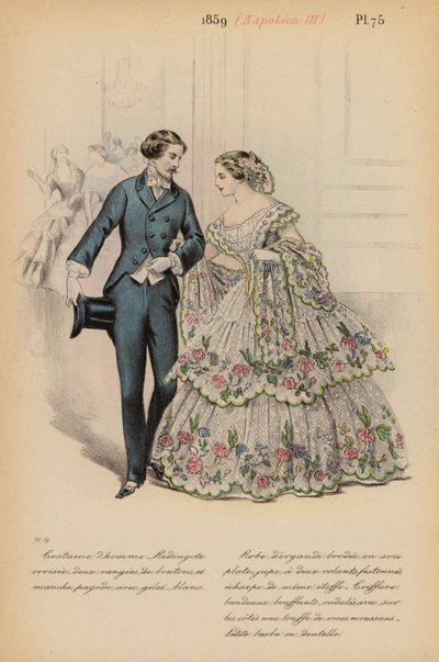 Fransk mode: 1859, Napoleon III (farvelitografi) af Louis Colas