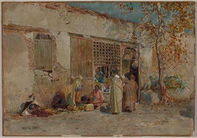 Moroccan Scene, ca. 1871 (akvarel med gouache og grafit på vævet papir monteret på karton) af Louis Comfort Tiffany