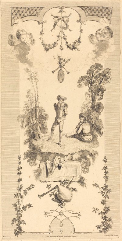 Hyrde danser til lyden af en fløjte af Louis Crépy after Antoine Watteau