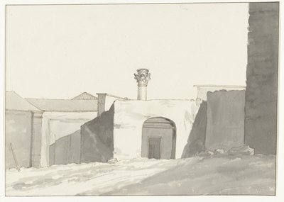 Antike zuil en bygninger i haven af ​​Brindisi Fjernsyn af den antikke søjle [på havnen i Brindisi] Rejser i Italien, Sicilien og Malta - 1778 (serietitel) af Louis Ducros