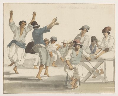 Dansende maltezer matrozen Dans af vores maltesiske sømænd (titel på objekt) Rejser i Italien, Sicilien og Malta - 1778 (serietitel) af Louis Ducros