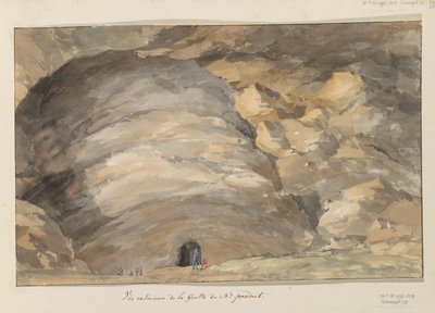 Udvendig varevognsgrot Santa Maria Capella Udvendigt billede af hulen i det forrige nr. (titel på objekt) Rejser i Italien, Sicilien og Malta - 1778 (serietitel) af Louis Ducros