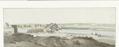 Gezicht på Canosa-broen over Ofanto-floden i Puglia Udsigt over Pont de Canosa over Ofanto (Aufidus) (titel på objekt) Rejse til Italien, Sicilien og Malta - 1778 (serietitel) af Louis Ducros
