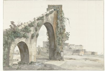 Se på akvadukten i byen Taranto Udsigt over akvadukten og byen Taranto (titel på objektet) Rejser i Italien, Sicilien og Malta - 1778 (serietitel) af Louis Ducros