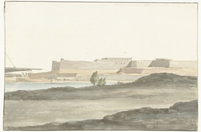 Udsigt over slottet i havnen i Barletta Vue du Château, qui domine le port de Barletta (titel på objektet) Voyage en Italy, og Sicile et à Malte - 1778 (serietitel) af Louis Ducros