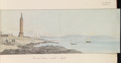 Udsigt over fyrtårnet ved havnehovedet i Napoli Vue de la Lanterne du Mole à Napoli (titel på objekt) Voyage en Italy, og Sicile et à Malte - 1778 (serietitel) af Louis Ducros