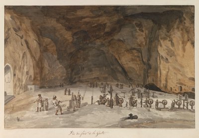 Interiør van grot Santa Maria Capella Udsigt fra bunden af ​​grotten (titel på objekt) Rejser i Italien, Sicilien og Malta - 1778 (serietitel) af Louis Ducros