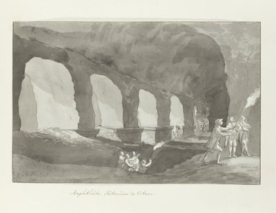 Underjordisk van het amfiteater fra Catanië Amfiteater i Catania (titel på objekt) Rejser i Italien, Sicilien og Malta - 1778 (serietitel) af Louis Ducros