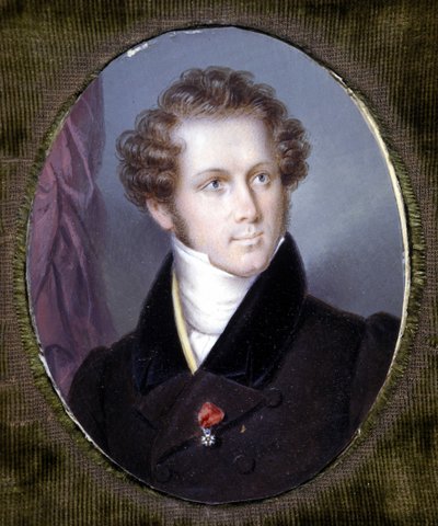 Portræt af Vincenzo Bellini (1801 - 1835) Miniature af Dupré. Scala Museum. Milano. af Louis Dupré