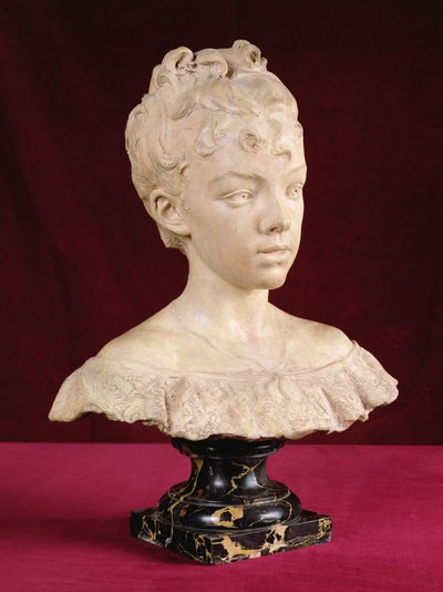 Portrætbuste af en ung pige (terracotta- og marmorsokkel) af Louis Ernest Barrias