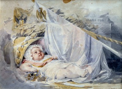 Konge af Rom Napoleon II, hertug af Reichstadt (1811-1832) søn af kejser Napoleon I (1769-1821) nyfødt Sort sten og beige lavapapir af Eugene Isabey (1803-1886) Marts 1811 Søn. 0,18x0,25 m Paris, Musée du Louvre af Louis Eugene Gabriel Isabey