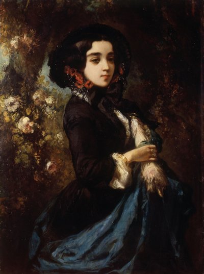 Portræt af en dame, ca. 1860-65 (olie på lærred) af Louis Eugene Gabriel Isabey