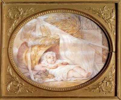 Portræt af kongen af Rom bebe (1811-1832) i hjelmen af Mars Napoleon II, hertug af Reichstadt, søn af kejser Napoleon I (1769-1821), nyfødt. Sort sten og beige lavapapir af Eugene Isabey (1803-1886) Marts 1811 Søn. 0,21x0,26 m Malmaison, museum d af Louis Eugene Gabriel Isabey