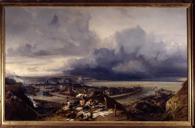 Udsigt over havnen i Dieppe i Normandiet Lavandieres, der vasker vasketøjet på havnen. Maleri af Louis Gabriel Eugene Isabey (1803-1886) 1842 søn. 1,64x2,51 m Nancy, musee des Beaux Arts af Louis Eugene Gabriel Isabey