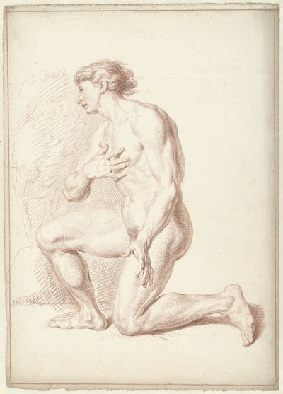 Mand nøgen, knælende, vendt mod venstre af Louis Fabritius Dubourg