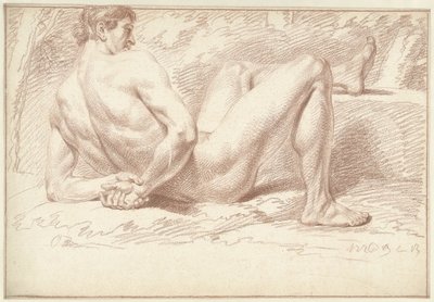 Mand nøgen, liggende, arme bag ryggen af Louis Fabritius Dubourg