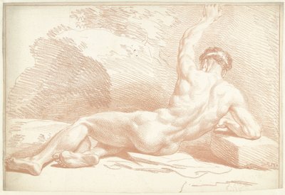 Mand nøgen, liggende, set bagfra af Louis Fabritius Dubourg