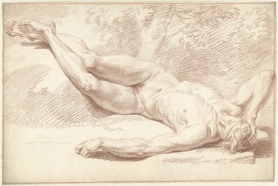 Mand nøgen, liggende på ryggen, vendt mod højre af Louis Fabritius Dubourg