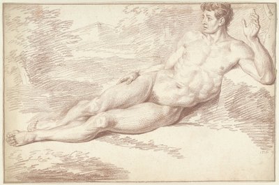Mand nøgen, liggende på siden, vendt mod højre af Louis Fabritius Dubourg