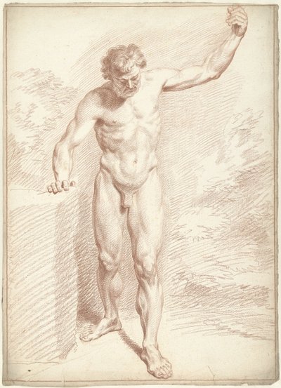 Mand nøgen, stående, venstre arm hævet af Louis Fabritius Dubourg