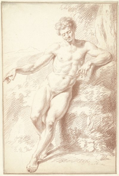 Mand nøgen, stående, lænet på venstre arm af Louis Fabritius Dubourg