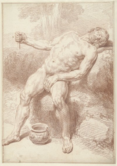 Mand nøgen, siddende, tilbagelænet af Louis Fabritius Dubourg