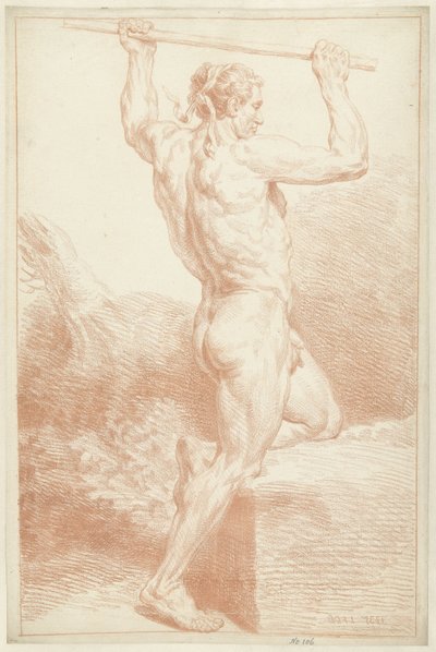 Undersøgelse af en nøgen mand, på det ene knæ, med en pind over hovedet af Louis Fabritius Dubourg