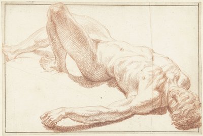 Studie af en mandlig nøgen, liggende på ryggen, med lige ben af Louis Fabritius Dubourg