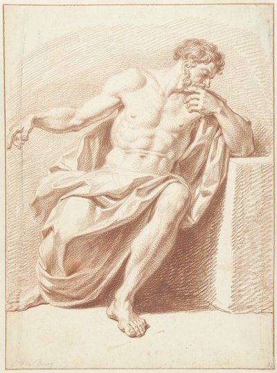 Studie af en siddende mand med foldet draperi af Louis Fabritius Dubourg