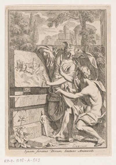 Kvinde med bevinget hoved viser bas-relief til ung mand af Louis Fabritius Dubourg