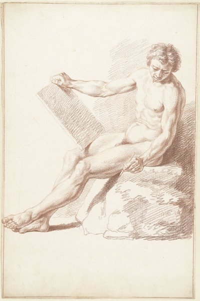 Siddende akademi nøgen, som tegner af Louis Fabritius Dubourg